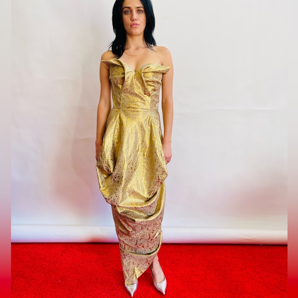 Vivienne Westwood WILMA GOLD COCKTAIL DRESS paper taffeta gold NWT SIZE IT40 US4